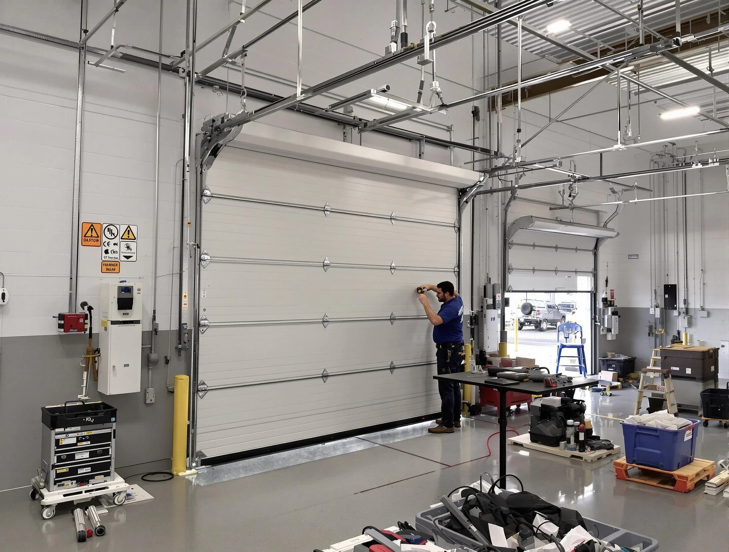 Commercial garage door repair being performed by Centennial Garage Door Repair expert in Centennial