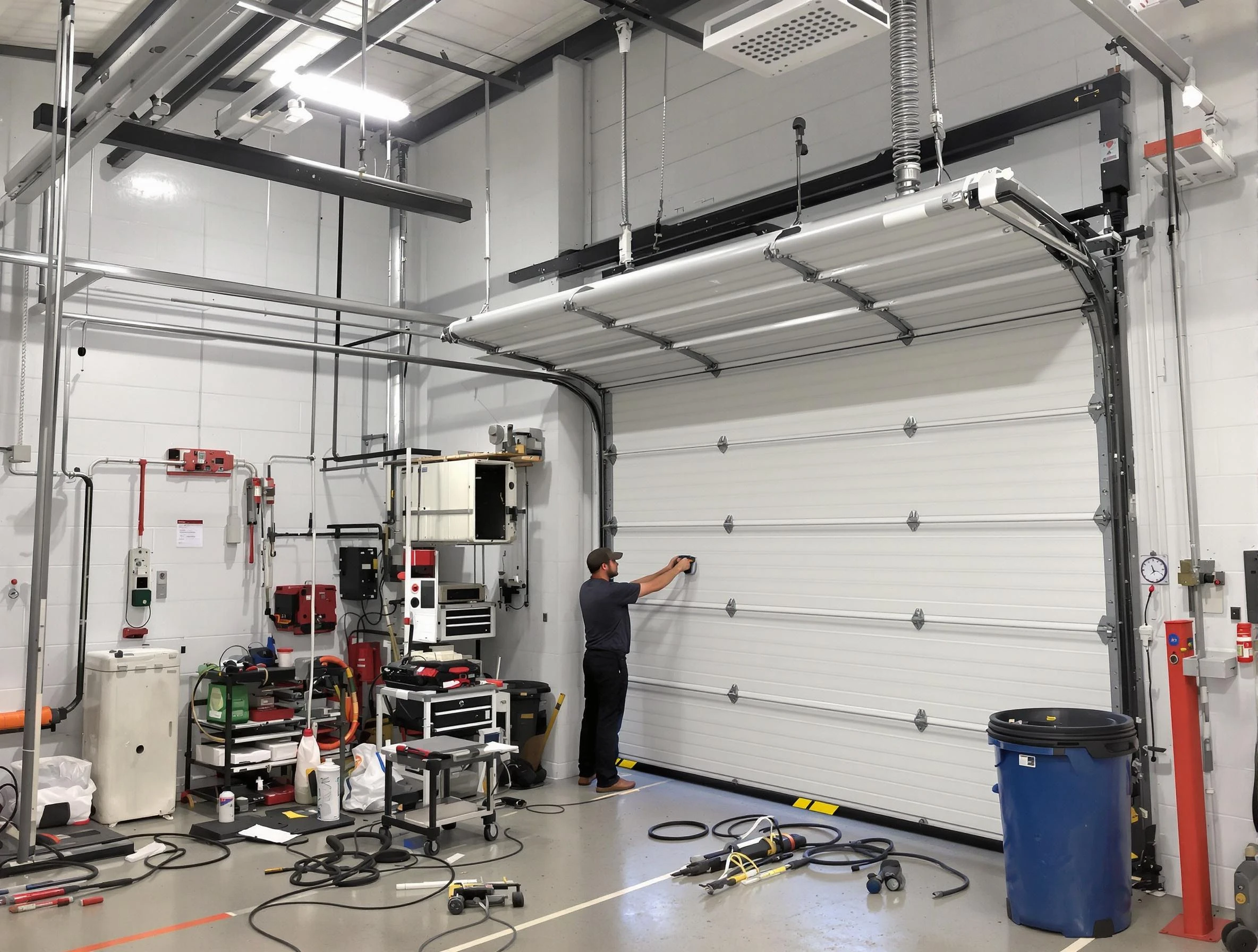 Centennial Garage Door Repair certified technician performing commercial door repair at a Centennial business facility