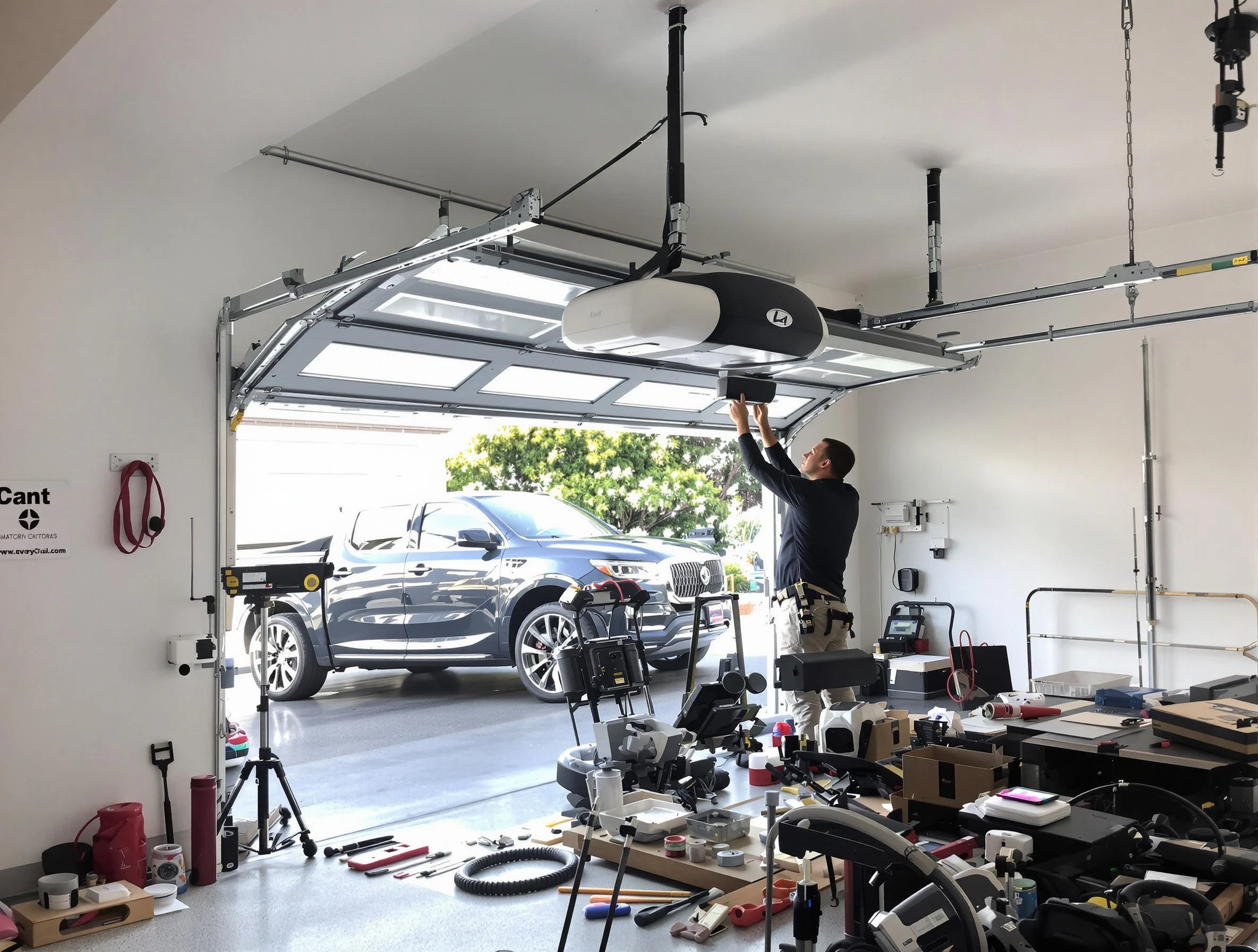 Centennial Garage Door Repair specialist installing smart garage door opener system in Centennial home