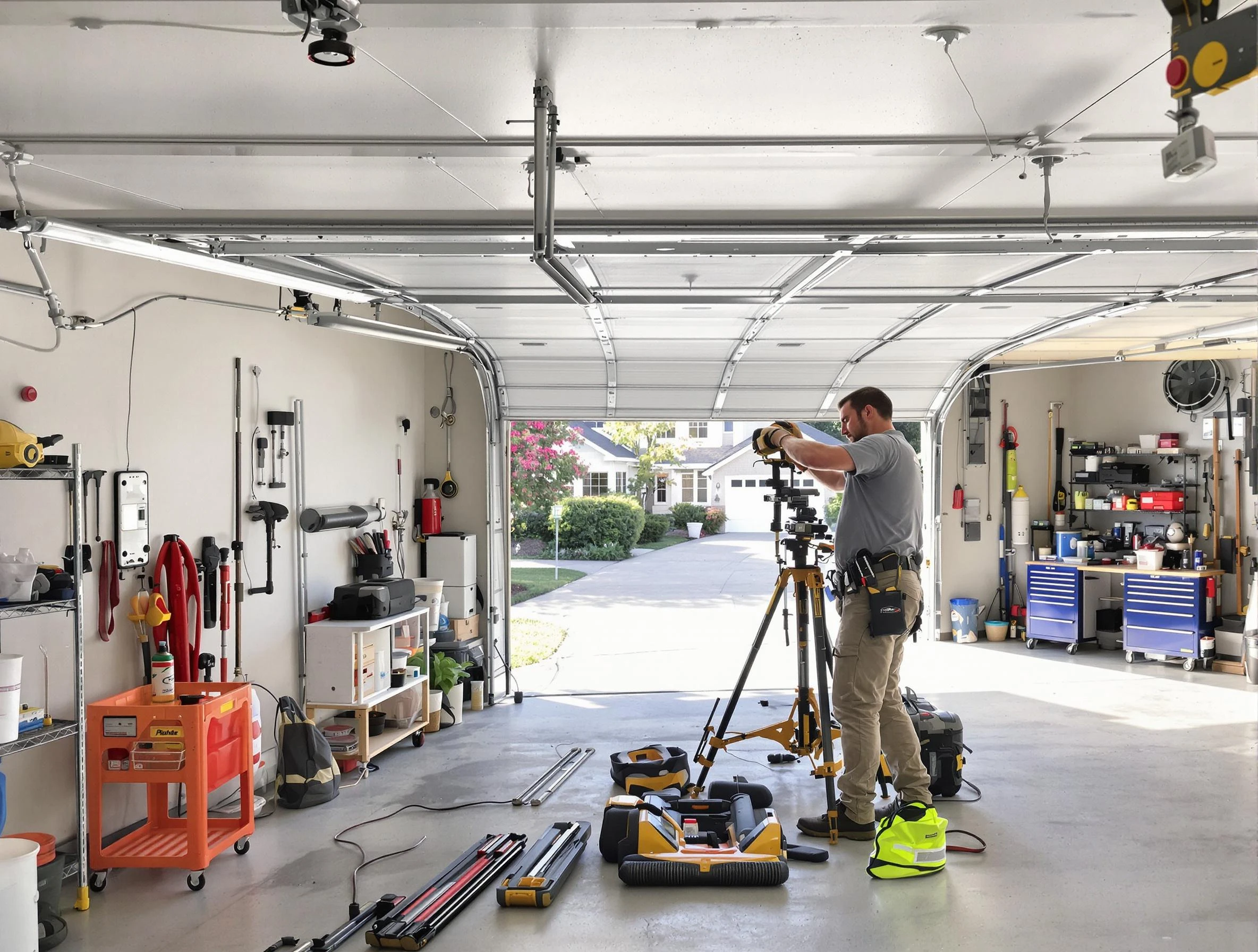 Centennial Garage Door Repair specialist performing laser-guided track alignment in Centennial